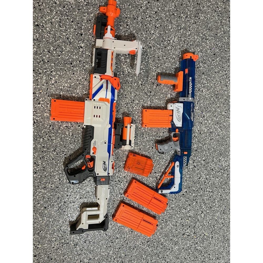 Lot of 2 Nerf Blasters N-Strike Elite Retaliator & Longstrike w/ Magazines